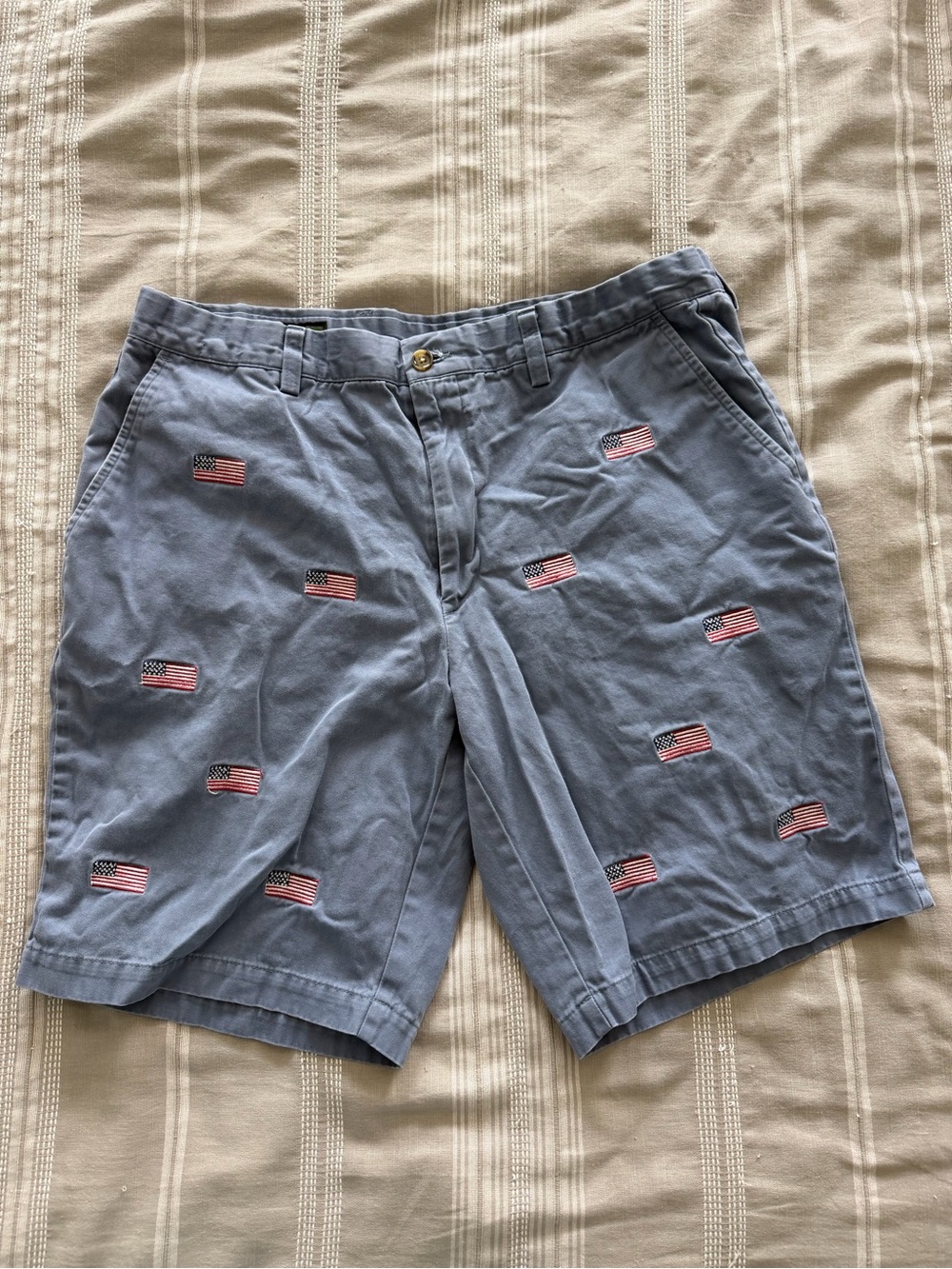 Men's Light Blue Embroidered Flag Cotton Shorts